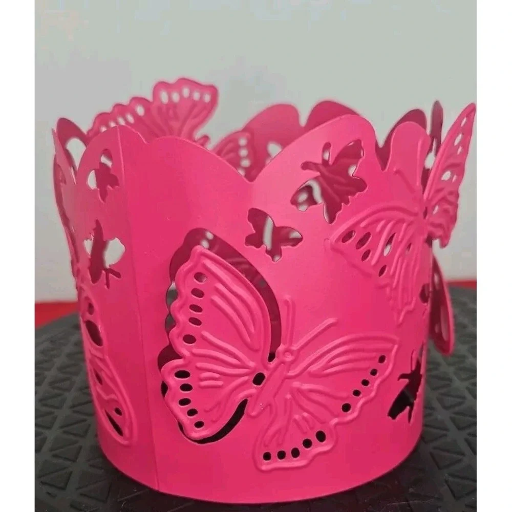 Partylite Pink Metal Butterfly 3 Wick Candle‎ Sleeve - Picture 4 of 6